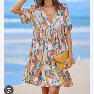 Cupshe Multicolor Tropical V-Neck Cover-Up Dress